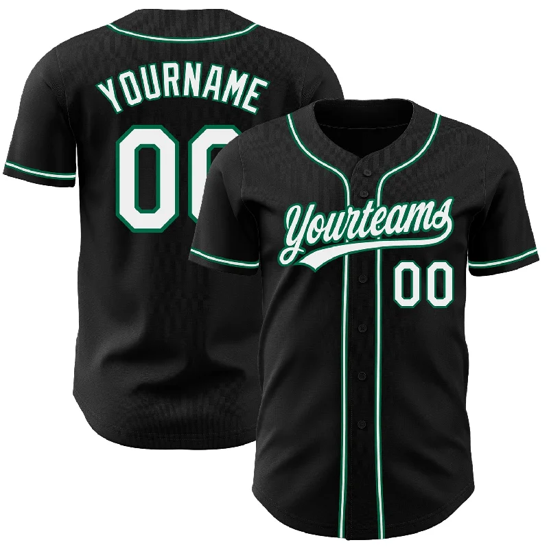 Personalized Baseball Jerseys For Special Anniversaries-Custom Black White-Kelly Green Authentic Baseball Jersey