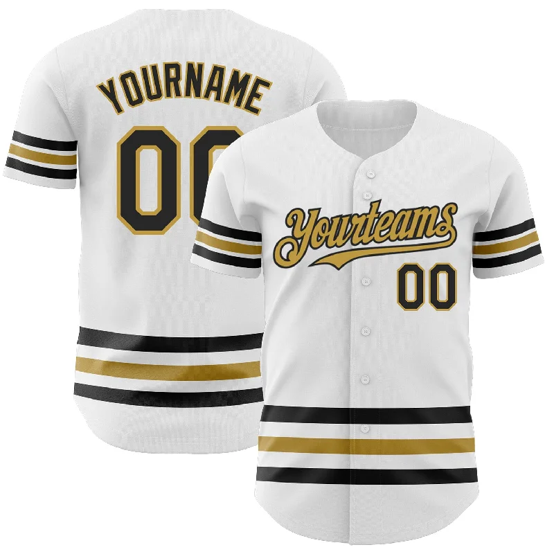 Personalized Baseball Jerseys For School Competitions-Custom White Black-Old Gold Line Authentic Baseball Jersey