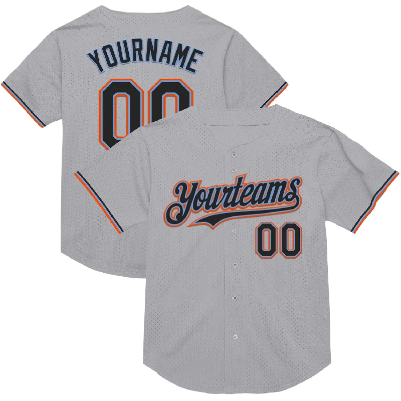 Custom Baseball Jerseys For Schools & Colleges-Custom Gray Black Powder Blue-Orange Mesh Authentic Throwback Baseball Jersey