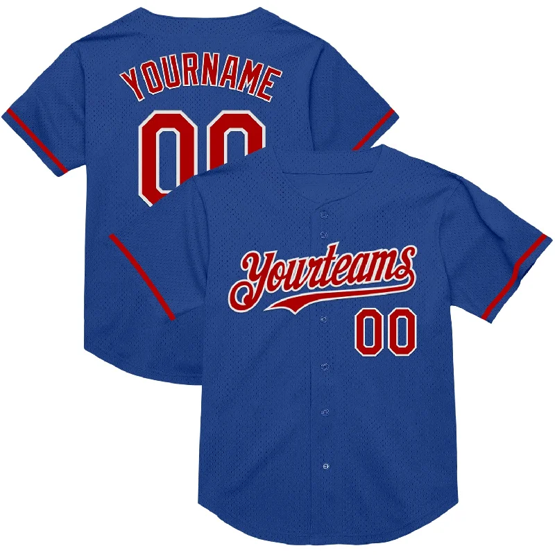 Personalized Baseball Jerseys For Event Marketing-Custom Royal Red-White Mesh Authentic Throwback Baseball Jersey