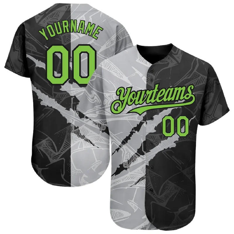 Custom Baseball Jerseys For Supporter Gifts-Custom Graffiti Pattern Neon Green Black-Gray 3D Scratch Authentic Baseball Jersey