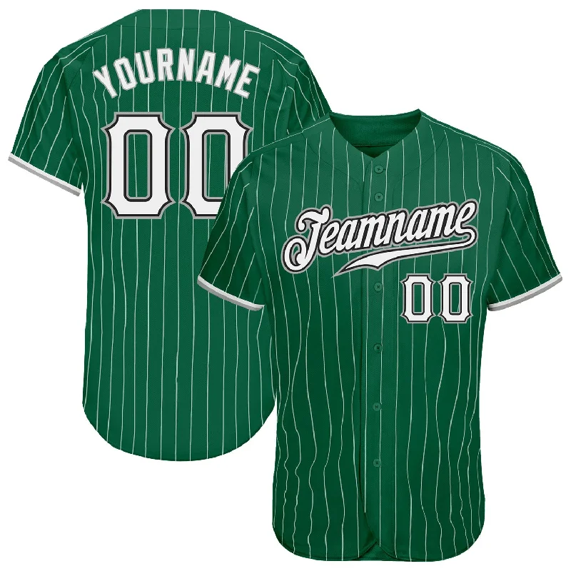 Custom Baseball Jerseys For Special Event Sponsorship-Custom Kelly Green White Pinstripe White-Gray Authentic Baseball Jersey