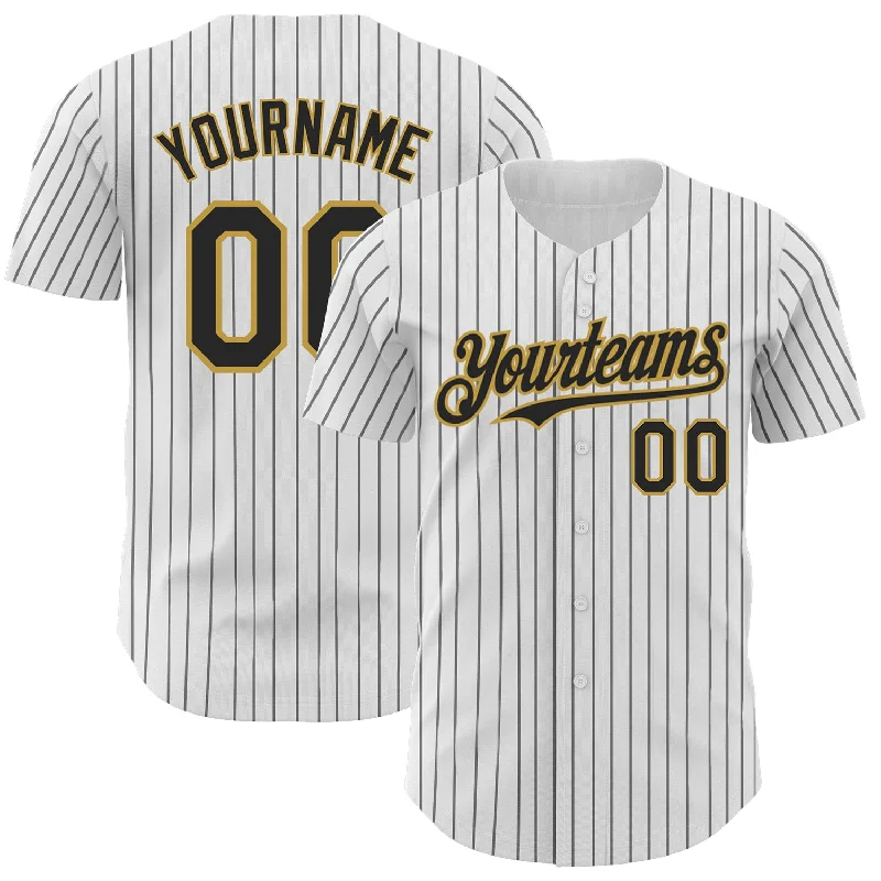 Baseball Jerseys For Official Team Apparel-Custom White Black Pinstripe Old Gold Authentic Baseball Jersey