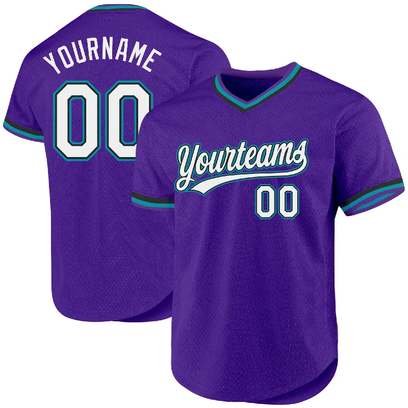 Baseball Jerseys For Sports Fundraisers-Custom Purple Black-Teal Authentic Throwback Baseball Jersey