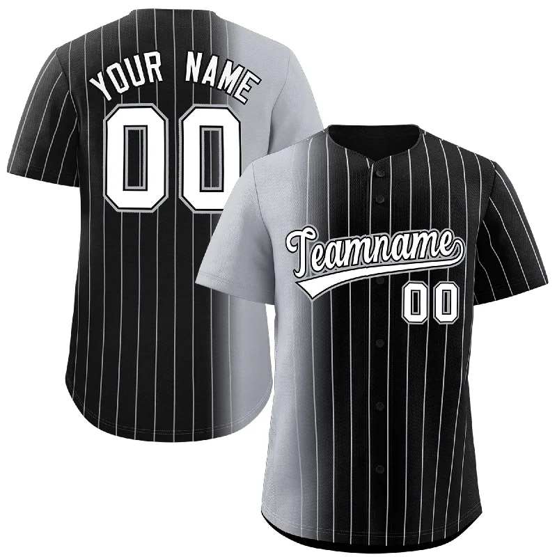 Baseball Jerseys For Fun League Competitions-Custom Black Gray Pinstripe Personalized Gradient Authentic Baseball Jersey