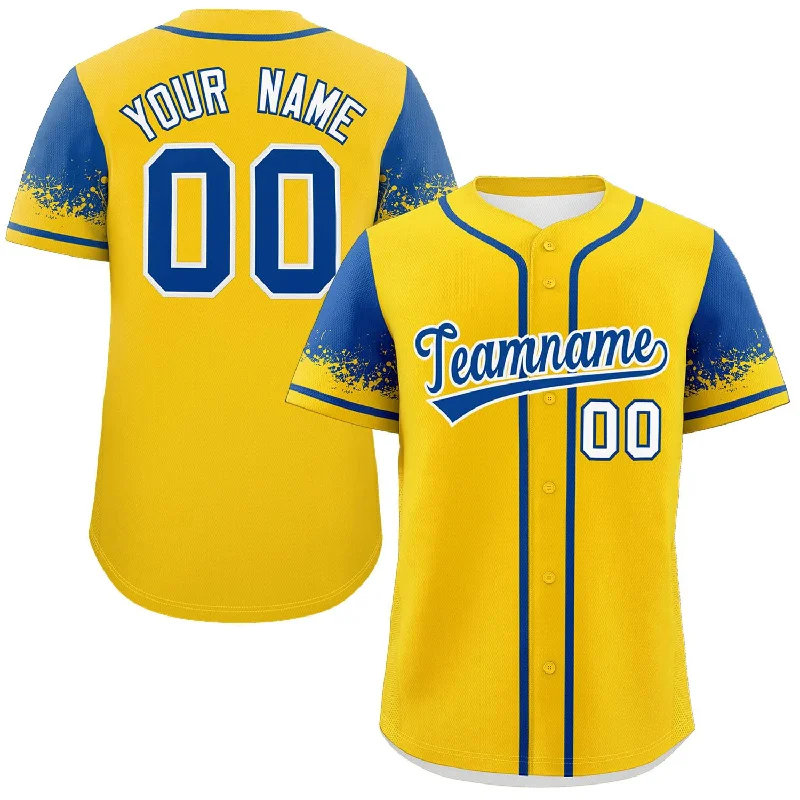 Baseball Jerseys For Special Fan Days-Custom Gold Royal Personalized Raglan Sleeves Design Authentic Baseball Jersey