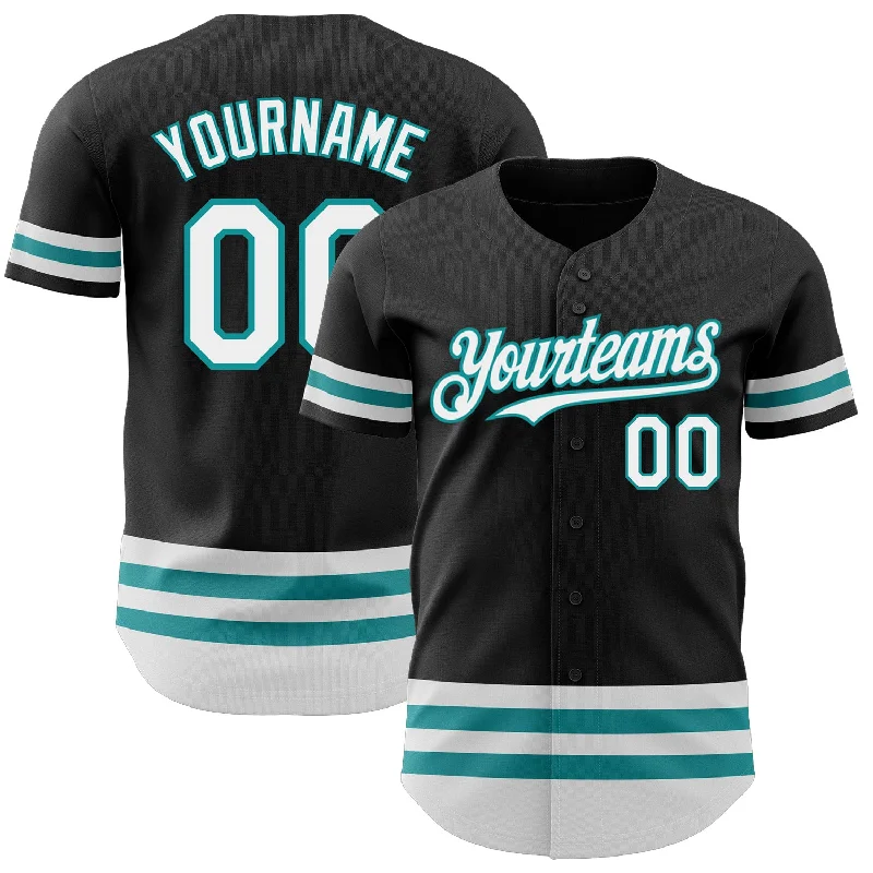 Baseball Jerseys For Sponsorship Recognition-Custom Black White-Teal Line Authentic Baseball Jersey