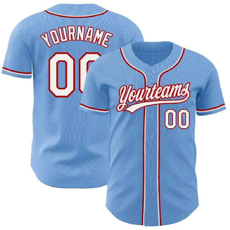 Custom Baseball Jerseys For Holiday Promotions-Custom Light Blue White-Red Authentic Baseball Jersey