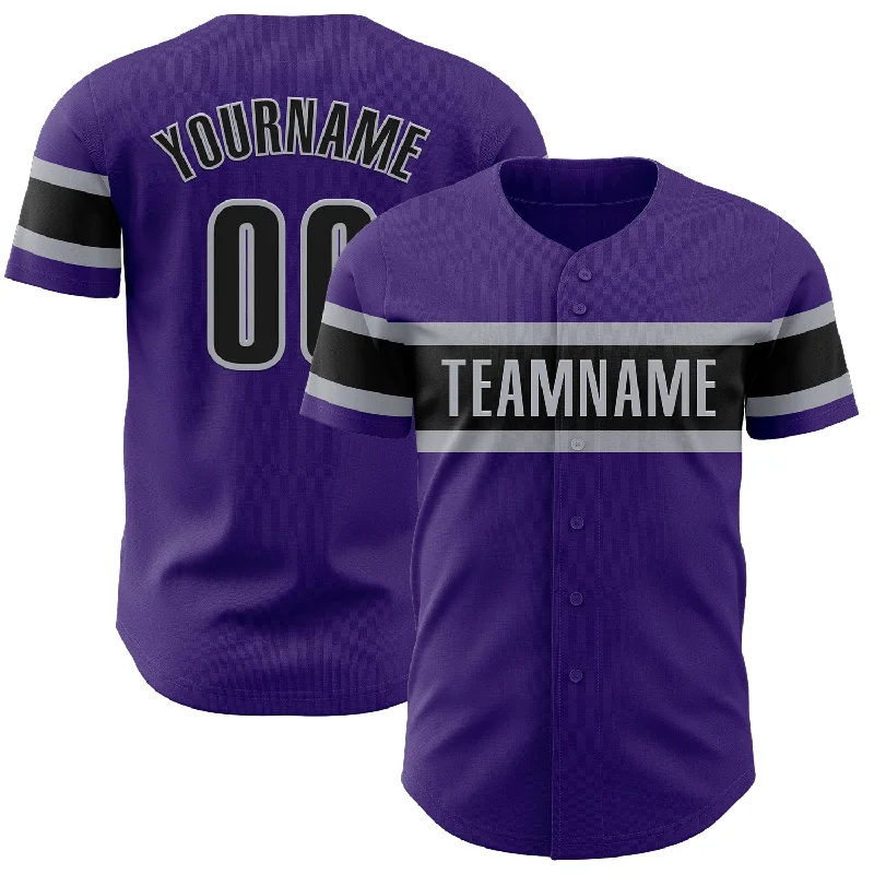 Custom Baseball Jerseys For School Uniforms-Custom Purple Black-Gray Authentic Baseball Jersey