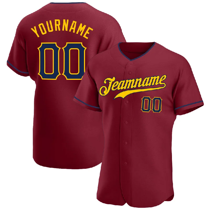 Personalized Baseball Jerseys For Charity-Custom Crimson Navy-Gold Authentic Baseball Jersey