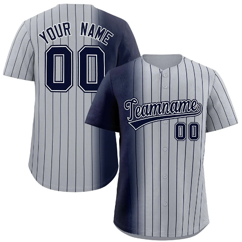 Baseball Jerseys With Custom Fabric Options-Custom Gray Navy Pinstripe Personalized Gradient Authentic Baseball Jersey