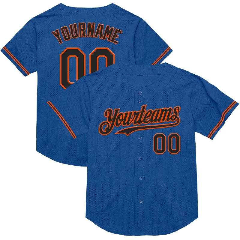 Personalized Baseball Jerseys For Event Gifting-Custom Blue Black-Orange Mesh Authentic Throwback Baseball Jersey