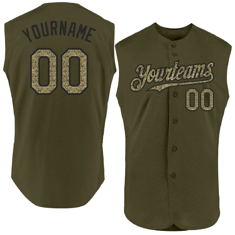 Custom Baseball Jerseys For Team Sponsorship-Custom Olive Camo-Black Authentic Sleeveless Salute To Service Baseball Jersey