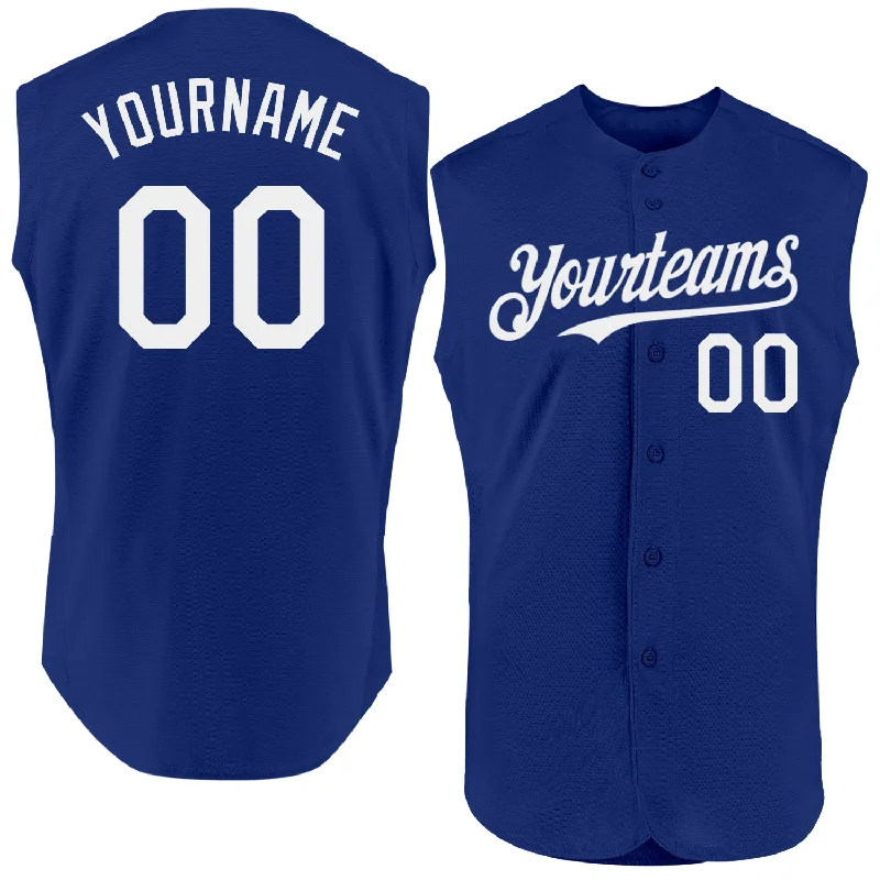 Custom Baseball Jerseys For Global Competitions-Custom Royal White Authentic Sleeveless Baseball Jersey