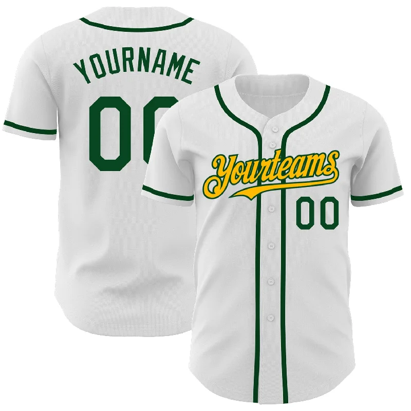 Personalized Baseball Jerseys For College Spirit-Custom White Green-Gold Authentic Baseball Jersey