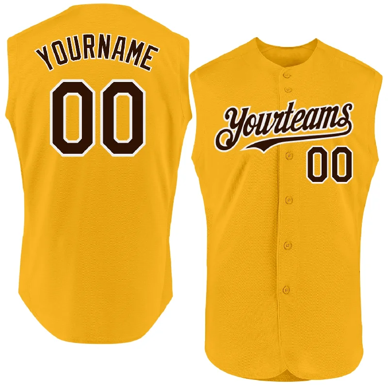 Personalized Baseball Jerseys For Special Anniversaries-Custom Gold Brown-White Authentic Sleeveless Baseball Jersey