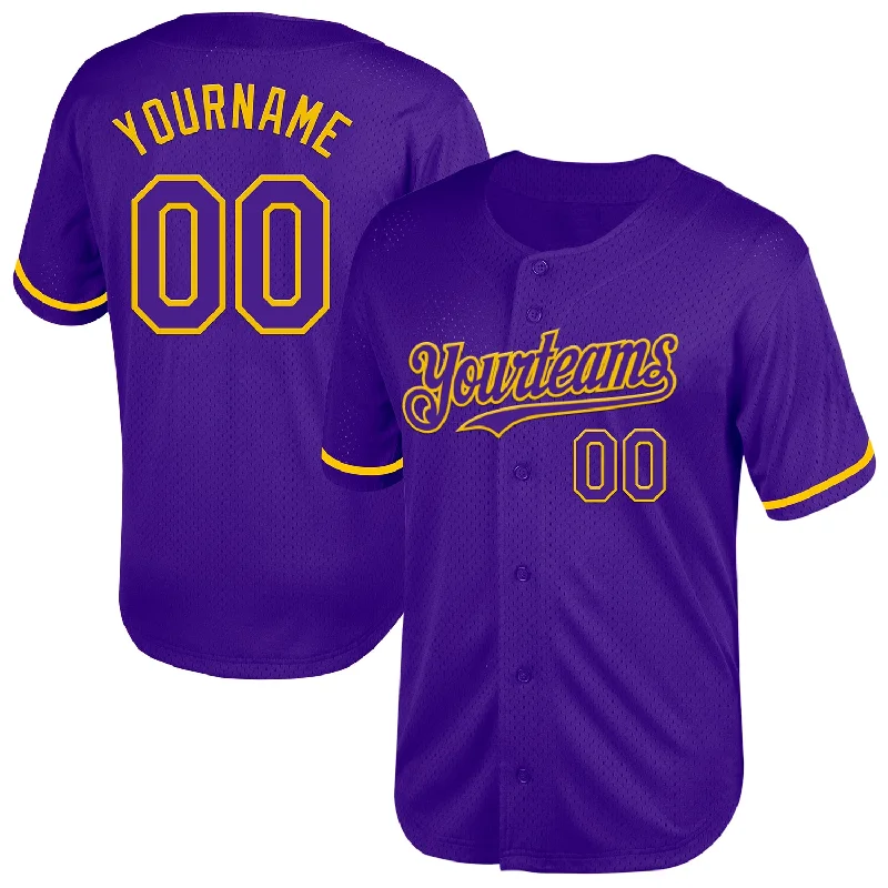 Baseball Jerseys For Local Leagues-Custom Purple Yellow Mesh Authentic Throwback Baseball Jersey