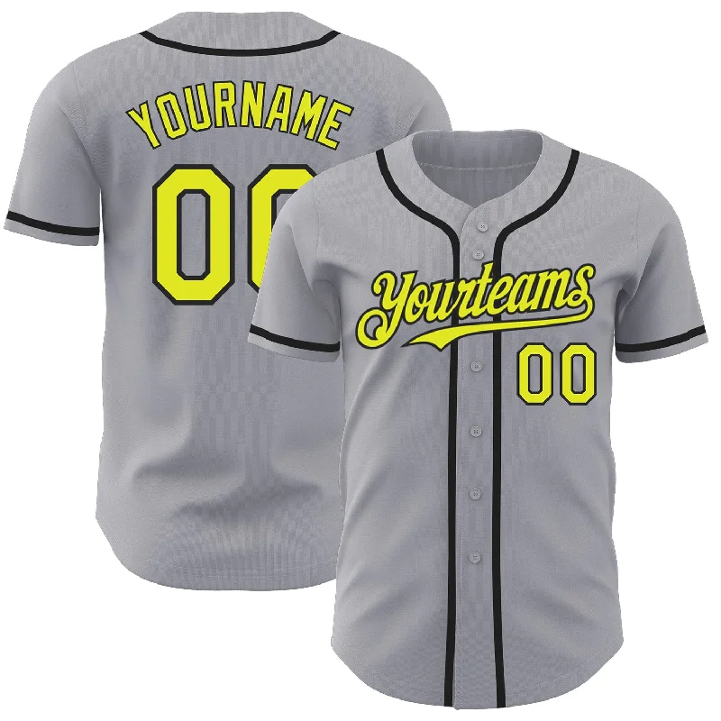 Baseball Jerseys For Team Celebrations-Custom Gray Neon Yellow-Black Authentic Baseball Jersey