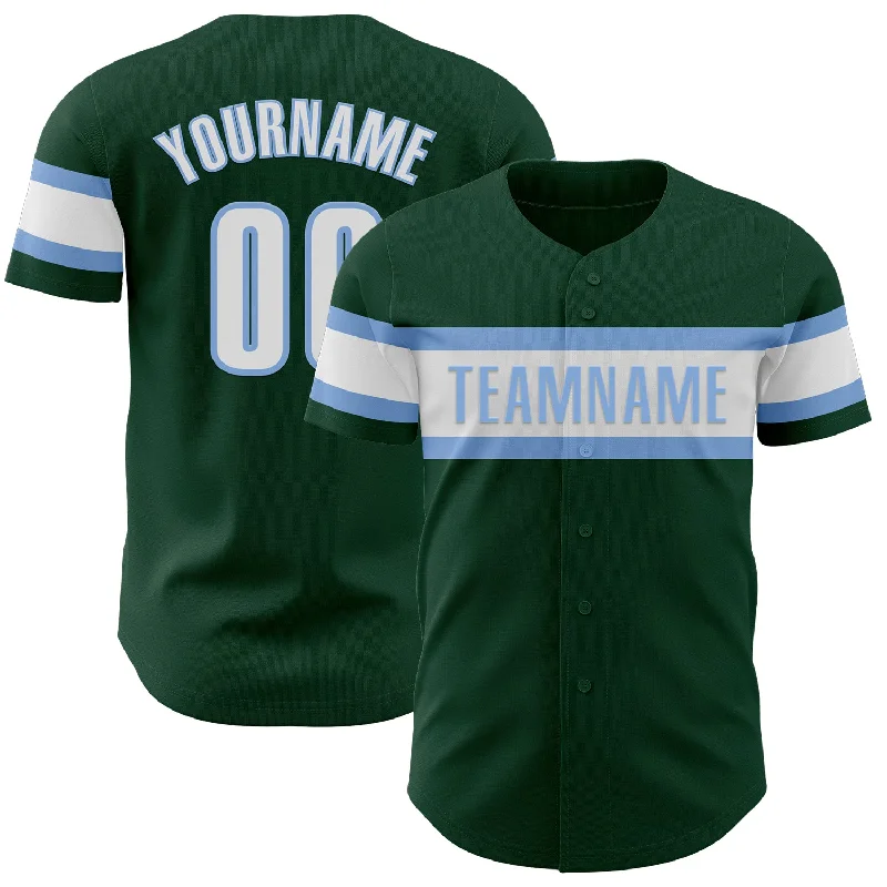 Baseball Jerseys With Custom Sleeve Printing-Custom Green White-Light Blue Authentic Baseball Jersey