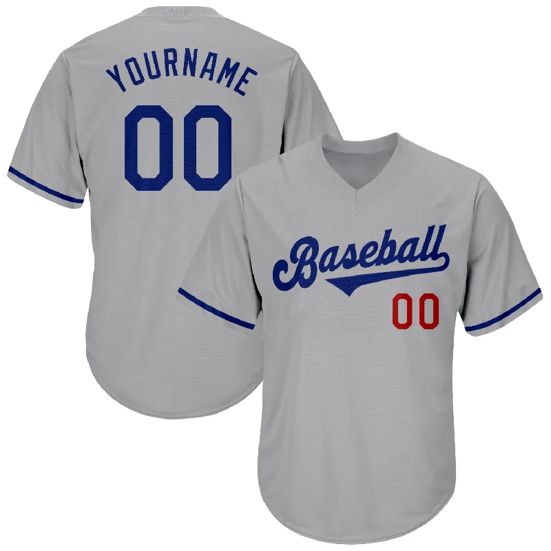 Baseball Jerseys For Corporate Sports Events-Custom Gray Royal-Red Authentic Throwback Rib-Knit Baseball Jersey Shirt