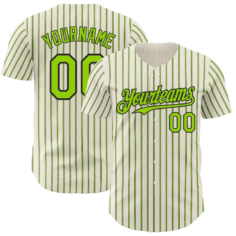 Baseball Jerseys With Custom Colors-Custom Cream (Black Neon Green Pinstripe) Neon Green-Black Authentic Baseball Jersey