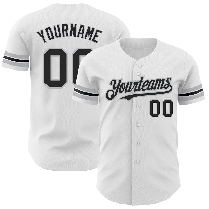 Custom Baseball Jerseys For Special Event Sponsorship-Custom White Black-Gray Authentic Baseball Jersey