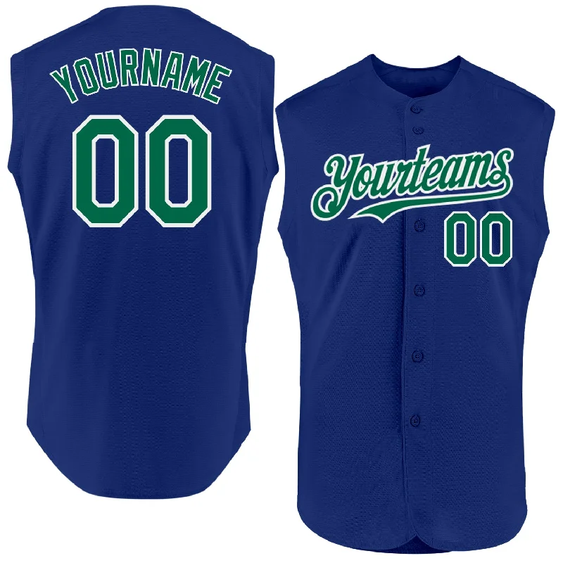 Custom Baseball Jerseys For Award Ceremonies-Custom Royal Kelly Green-White Authentic Sleeveless Baseball Jersey