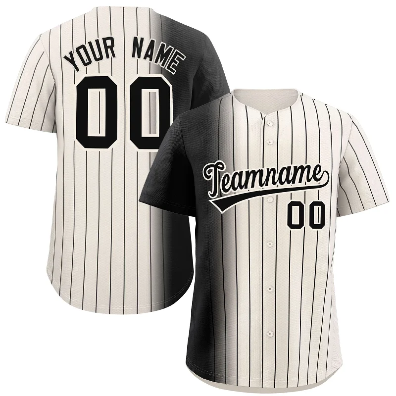 Baseball Jerseys With Custom Logos & Text-Custom Cream Black Pinstripe Personalized Gradient Authentic Baseball Jersey