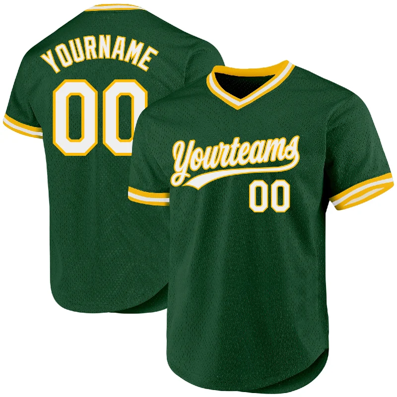 Personalized Baseball Jerseys For School Events-Custom Green White-Gold Authentic Throwback Baseball Jersey