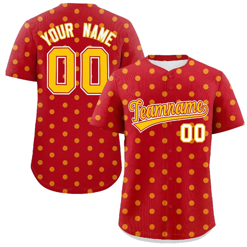 Custom Baseball Jerseys For Leagues-Custom Red Gold Personalized Polka Dot Graffiti Pattern Authentic Baseball Jersey