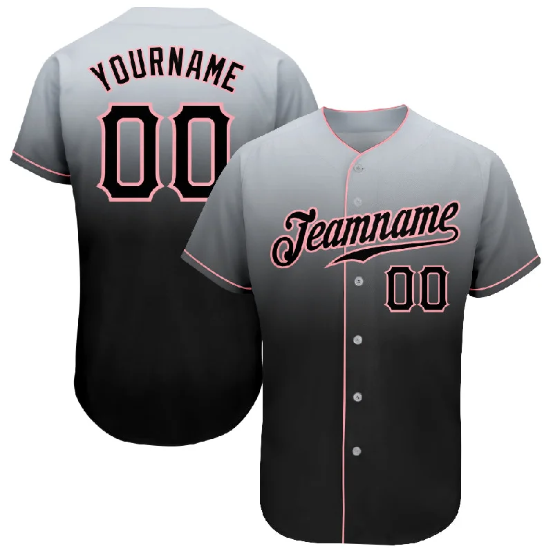 Baseball Jerseys For Local Rugby Clubs-Custom Gray Black-Medium Pink Authentic Fade Fashion Baseball Jersey