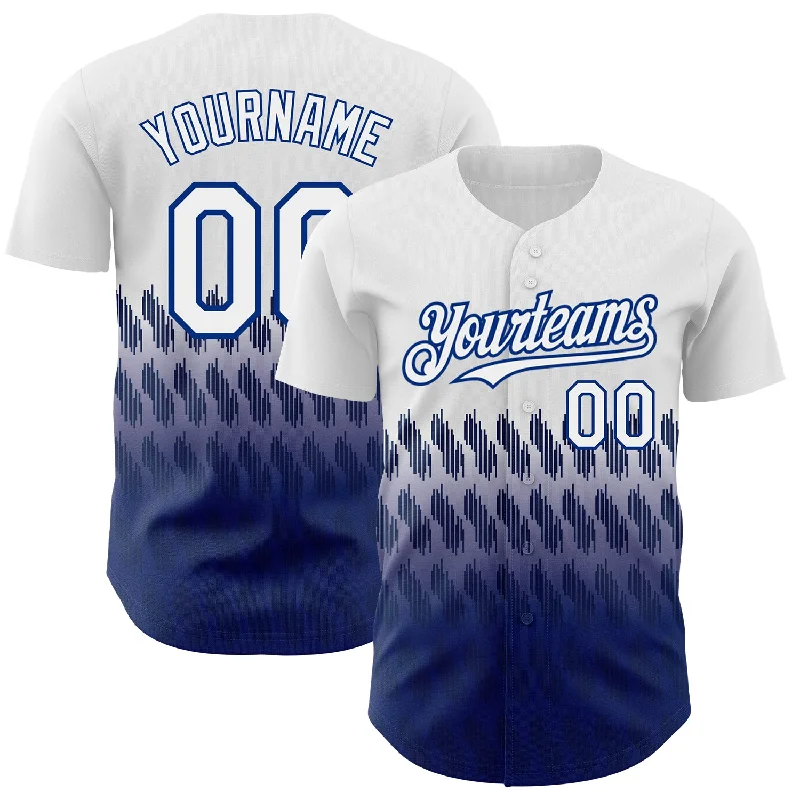 Baseball Jerseys For Promotional Campaigns-Custom White Royal 3D Pattern Design Lines Authentic Baseball Jersey