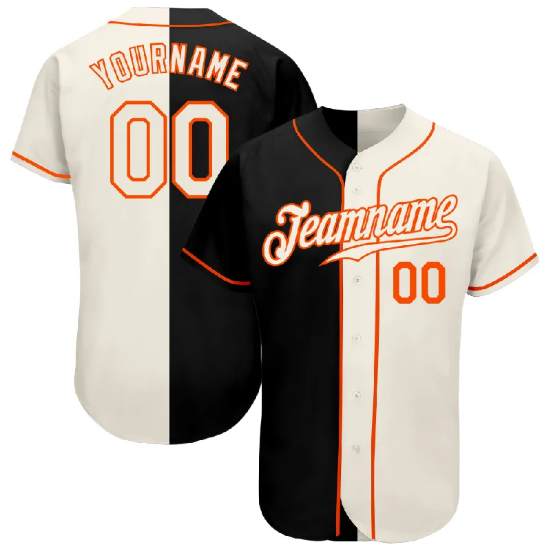 Personalized Baseball Jerseys For Event Recognition-Custom Black Cream-Orange Authentic Split Fashion Baseball Jersey