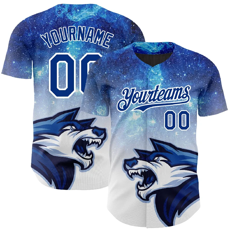 Personalized Baseball Jerseys For Fundraisers-Custom Royal White 3D Pattern Design Animal Wolf Authentic Baseball Jersey