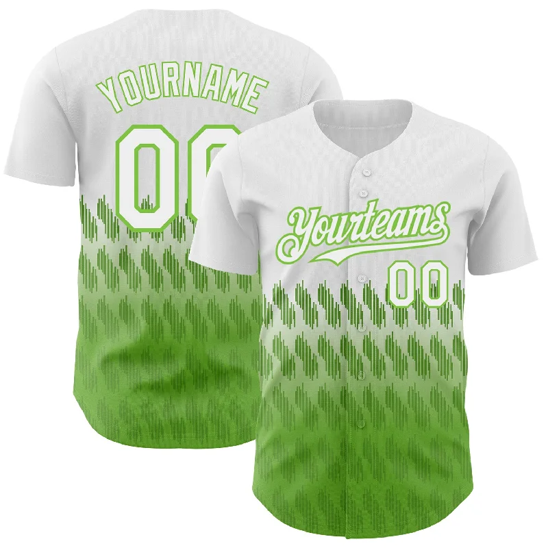 Personalized Baseball Jerseys For Holiday Season-Custom White Neon Green 3D Pattern Design Lines Authentic Baseball Jersey