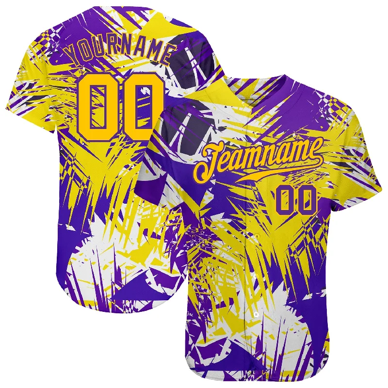 Custom Baseball Jerseys With Player Names-Custom Graffiti Pattern Gold-Purple 3D Authentic Baseball Jersey