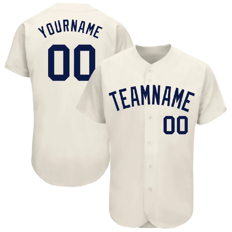 Custom Baseball Jerseys For School Sports Events-Custom Cream Navy Authentic Baseball Jersey