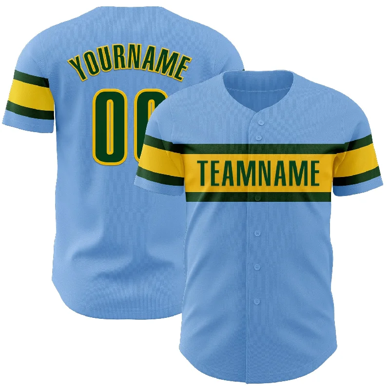 Personalized Baseball Jerseys For Special Celebrations-Custom Light Blue Green-Yellow Authentic Baseball Jersey