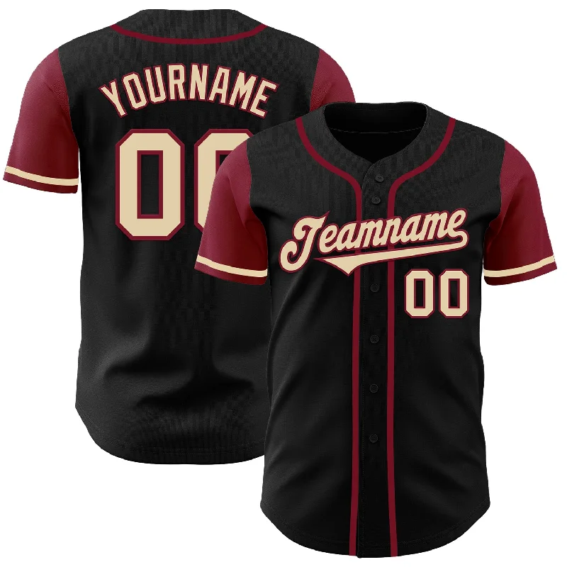 Baseball Jerseys For Custom Team Wear-Custom Black Cream-Crimson Authentic Two Tone Baseball Jersey