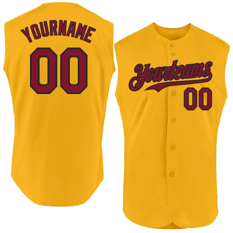 Personalized Baseball Jerseys For Tournaments-Custom Gold Crimson-Black Authentic Sleeveless Baseball Jersey