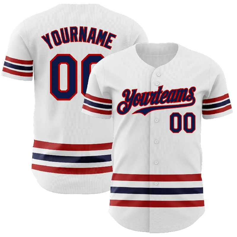 Baseball Jerseys With Embroidered Player Numbers-Custom White Navy-Red Line Authentic Baseball Jersey