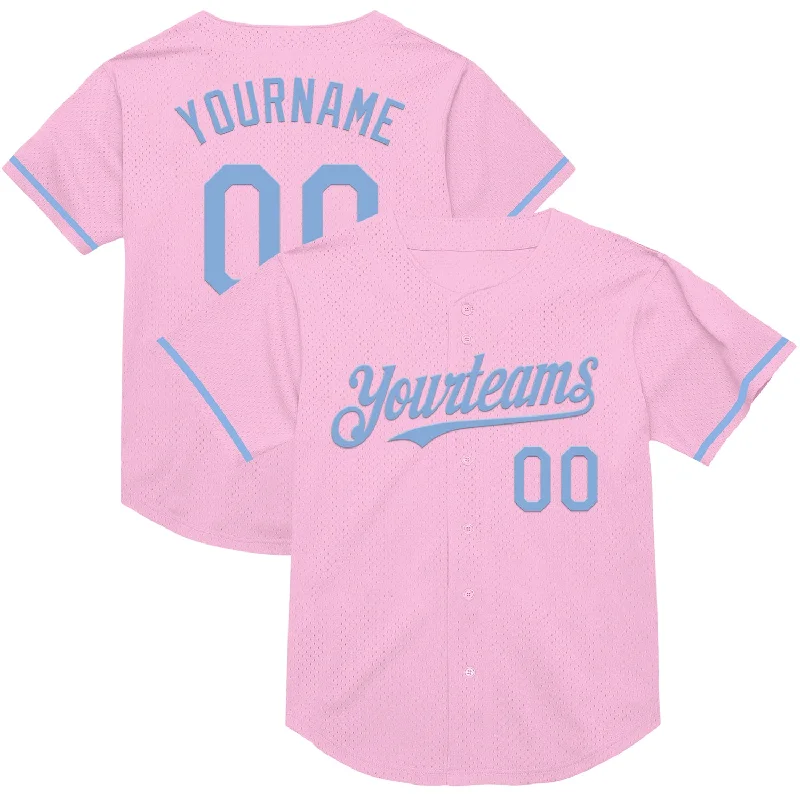 Personalized Baseball Jerseys For Player Appreciation-Custom Light Pink Light Blue Mesh Authentic Throwback Baseball Jersey