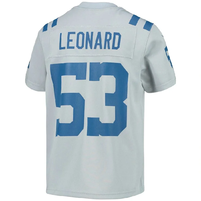 Rugby Jerseys For School Competitions-IN.Colts #53 Shaquille Leonard Gray Inverted Team Game Jersey Stitched American Football Jerseys