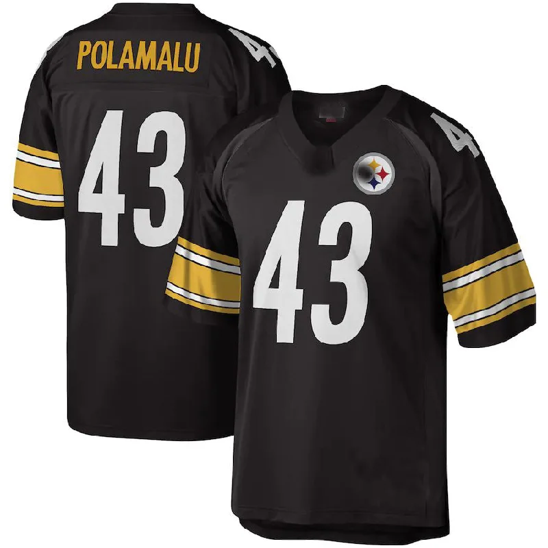 Custom Rugby Jerseys For Player Gifts-P.Steelers #43 Troy Polamalu Mitchell & Ness Black Legacy Replica Jersey Stitched American Football Jerseys