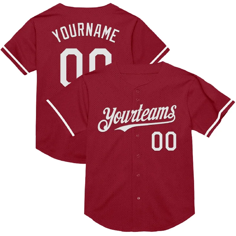 Personalized Baseball Jerseys For Group Customization-Custom Maroon White Mesh Authentic Throwback Baseball Jersey