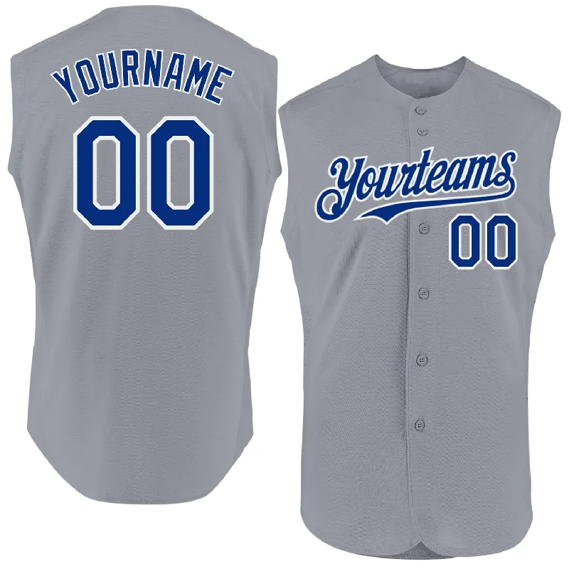 Baseball Jerseys For Special Team Events-Custom Gray Royal-White Authentic Sleeveless Baseball Jersey