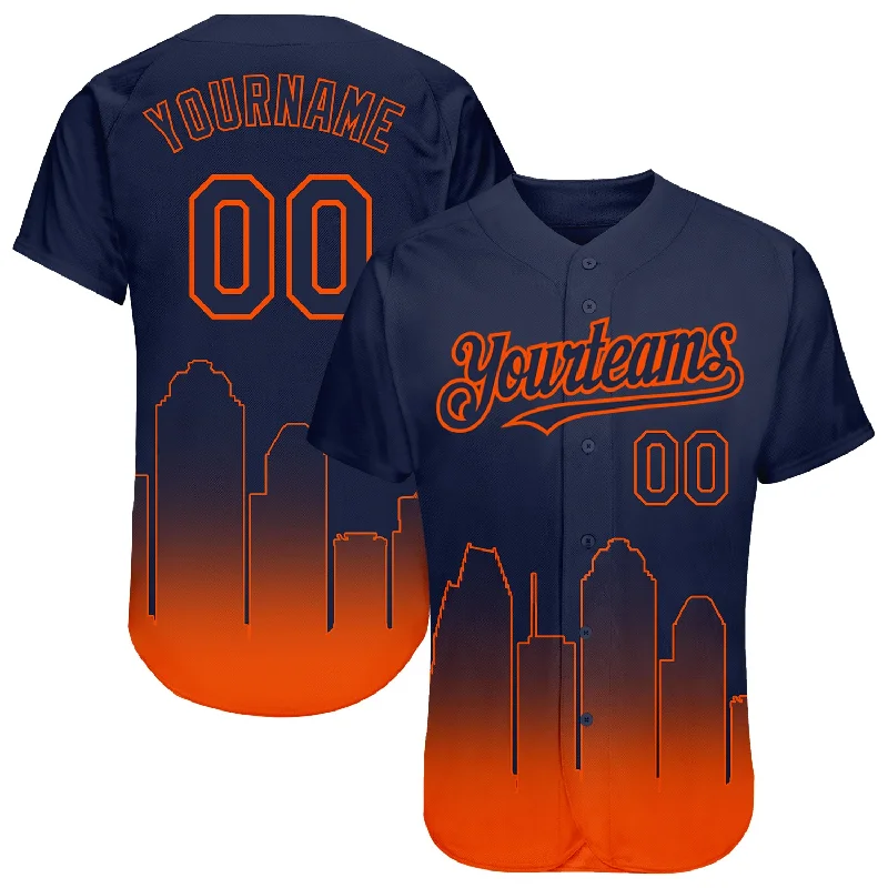 Personalized Baseball Jerseys For Fundraisers-Custom Navy Orange 3D Houston City Edition Fade Fashion Authentic Baseball Jersey