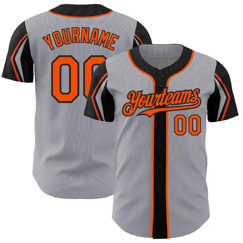 Baseball Jerseys For Special Event Promotions-Custom Gray Orange-Black 3 Colors Arm Shapes Authentic Baseball Jersey