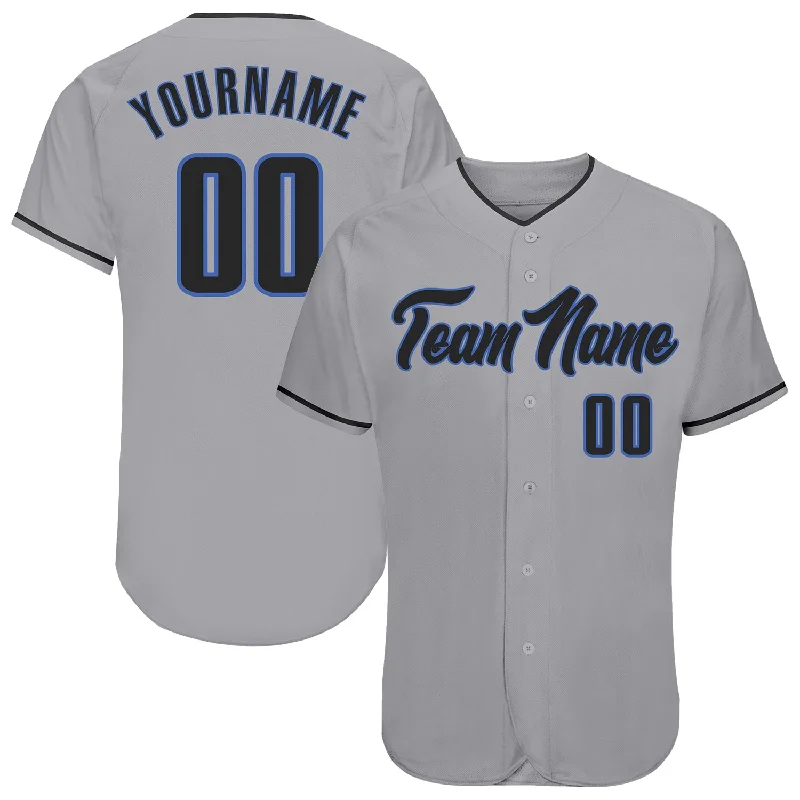 Personalized Baseball Jerseys For Team Photos-Custom Gray Black-Blue Authentic Baseball Jersey