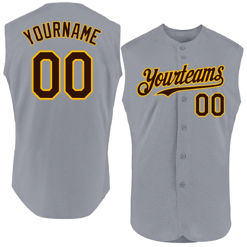 Custom Baseball Jerseys For Schools & Colleges-Custom Gray Brown-Gold Authentic Sleeveless Baseball Jersey